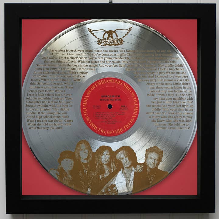Boîte à ombres LP gravée en argent avec cadre Aerosmith Walk This Way pour la vente par Gold Record Outlet