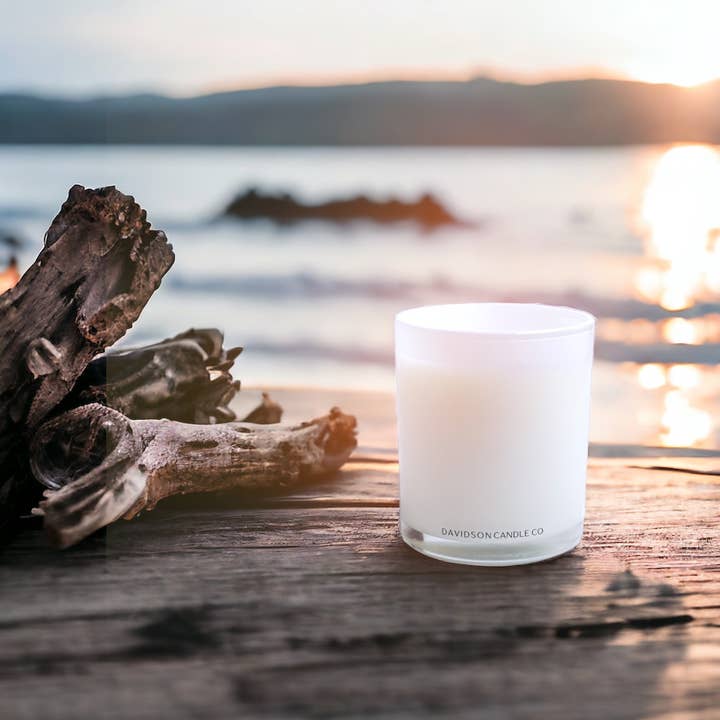 Beachwood 11 oz glass jar candle in box / case of 6 for wholesale by Davidson Candle Company LLC