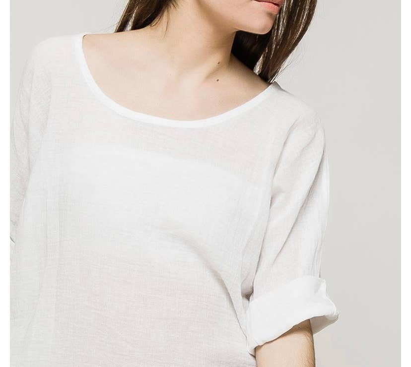 LINEN & COTTON HOUSE – Engroshandel T-shirt – til kvinder – Crop-top i bomuld og hør, bedst sælgende model 10119