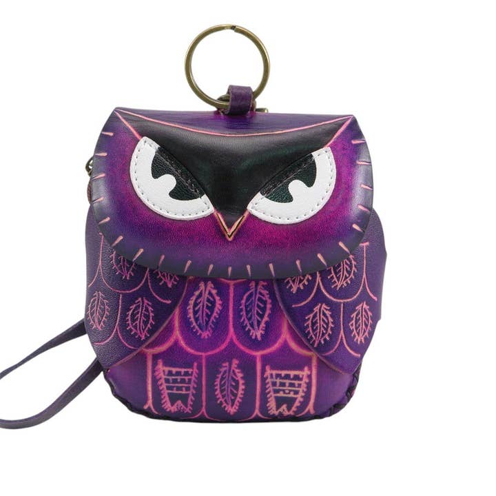 Handgefertigte Leder-Eulen-Geldbörse Lila für den Großhandel von Sunflower Handmade leather inc