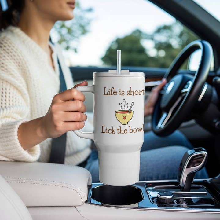 3dRose - Wholesale Insulated mug/tumbler - 3dRose, Image of a Bowls with Text of Life is Short Lick the Bowls, Tumbler9