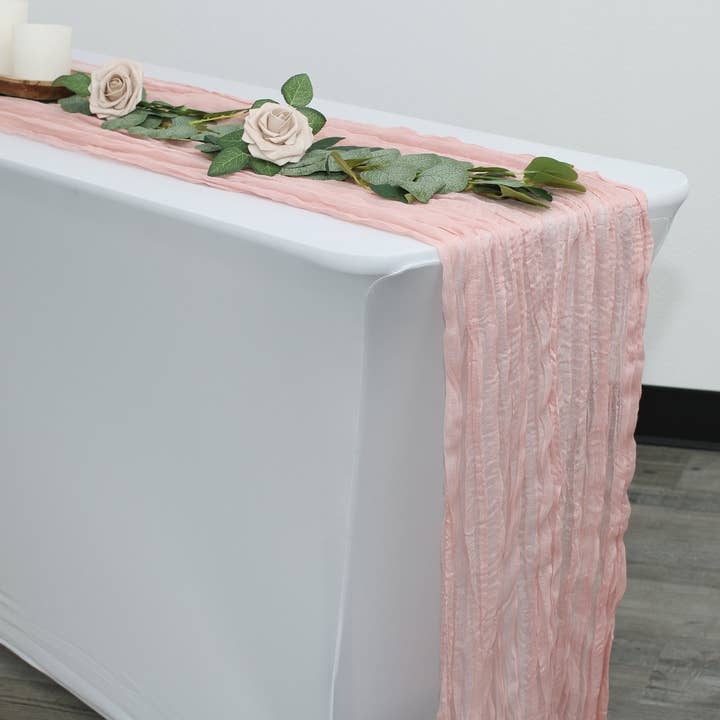 35 in X 10 ft Gauze Cheesecloth Table Runner Blush for wholesale by YOUR CHAIR COVERS
