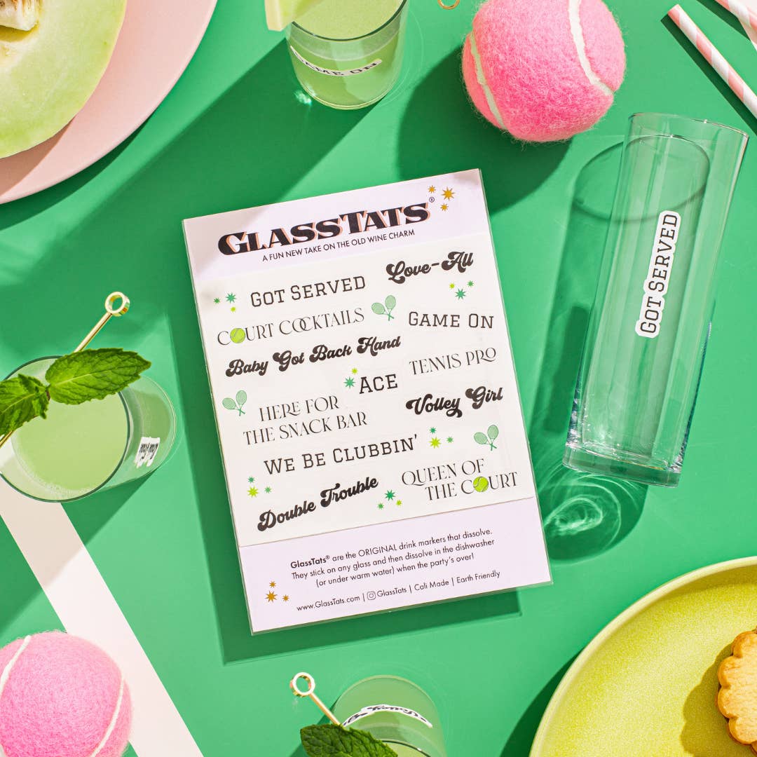 GlassTats - Wholesale Wine/Cocktail Glass Markers - Tennis Time