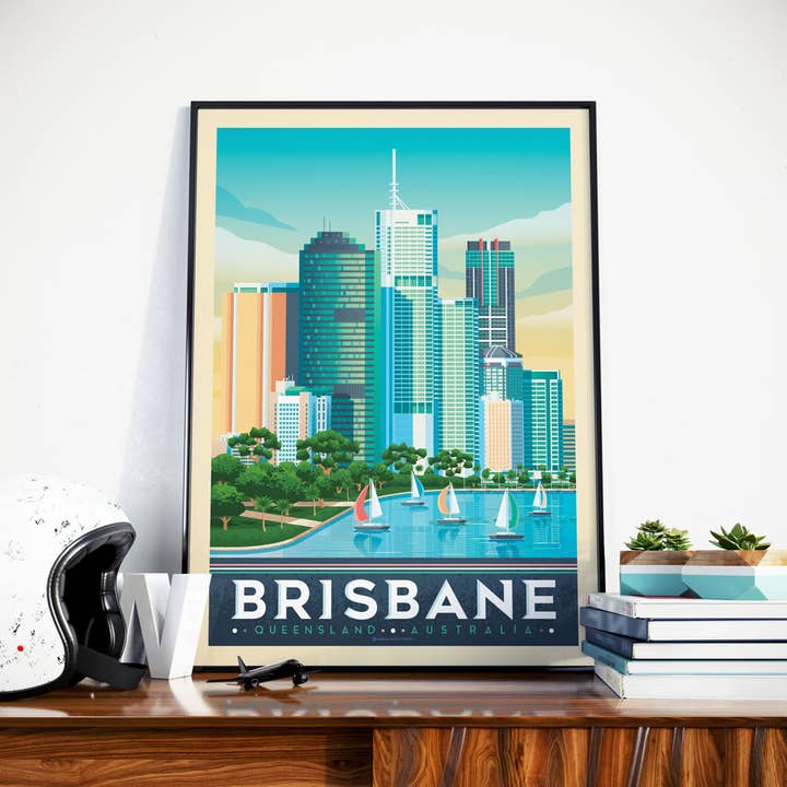 Brisbane Queensland - Australia travel poster for wholesale by Olahoop Travel Posters