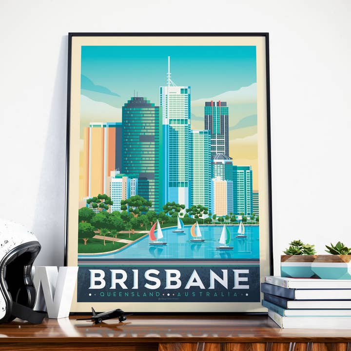 Brisbane Queensland - Australia travel poster for wholesale by Olahoop Travel Posters