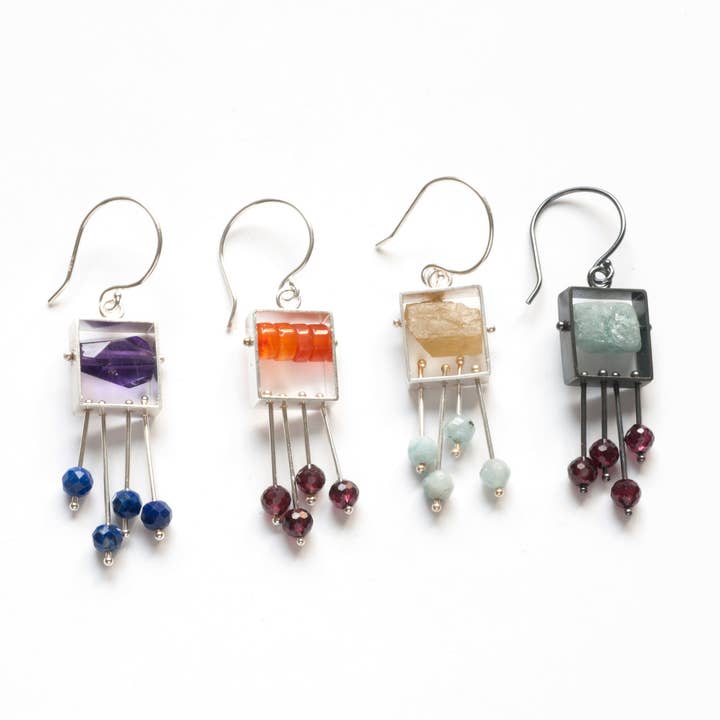 SRJ35SE - Rectangle Earrings with top stone(s) and a fringe for wholesale by ASHKA DYMEL Studio