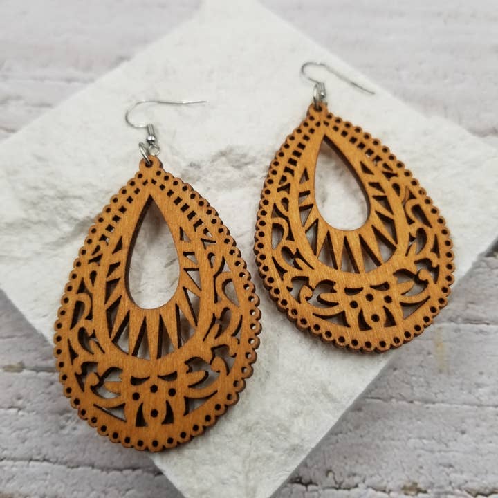Abstract Totem Wood Earrings for wholesale by Treasure Wholesale