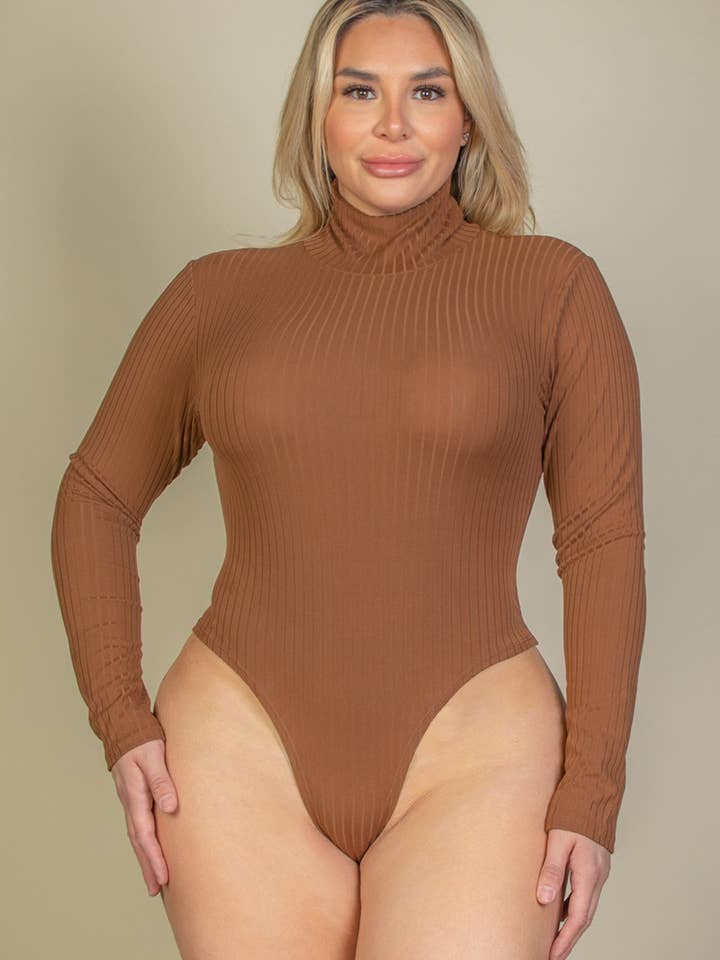 CAPELLA APPAREL - Wholesale Bodysuit - Women's - Plus Size Ribbed Turtle Neck Long Sleeve Bodysuit44