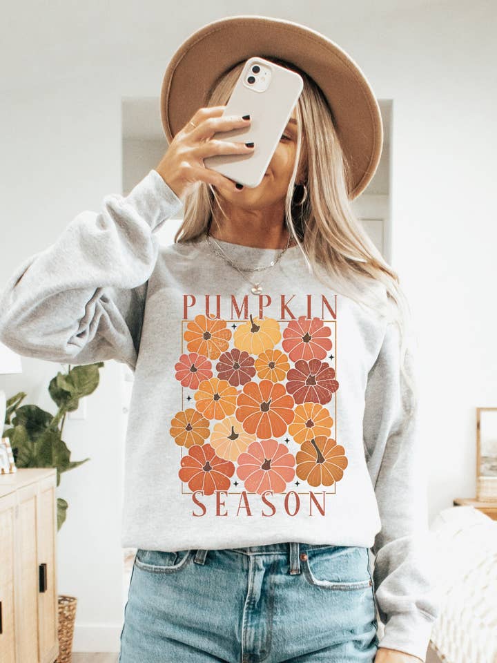 Amy Anne Apparel Inc - Wholesale Graphic Sweatshirt - Women's - Pumpkin Season Floral Crew Neck Sweatshirt | Trending0