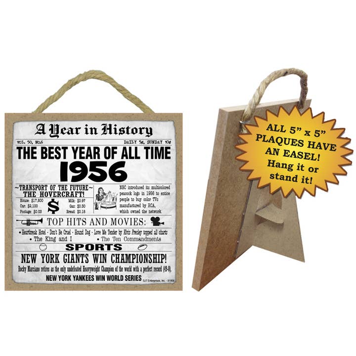1956 A Year in History Plaques 5" x 5" wood plaque/sign for wholesale by SJT Enterprises, Inc.