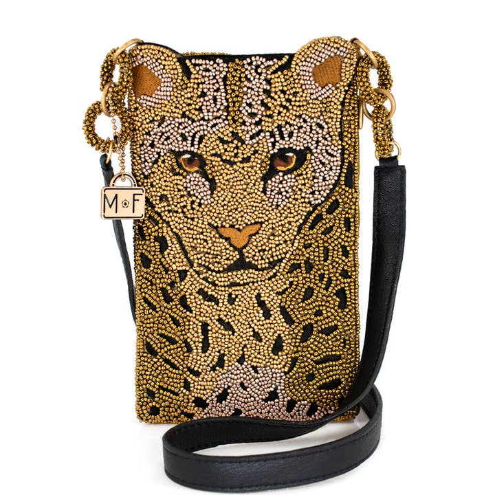 Mary Frances Accessories - Wholesale Crossbody Bag - Women's - Gone Wild Beaded Leopard Crossbody Phone Bag