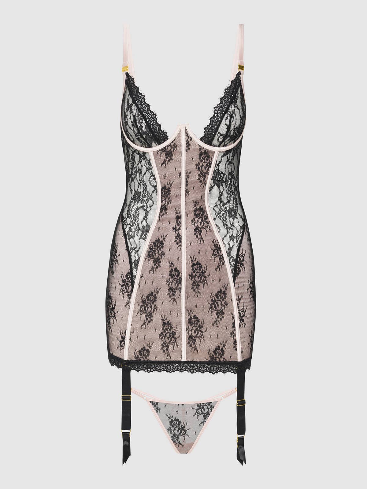 House of Desire - Wholesale Lingerie Set - Women's - JOCELYN LACE & SATIN CHEMISE & G-STRING SET8