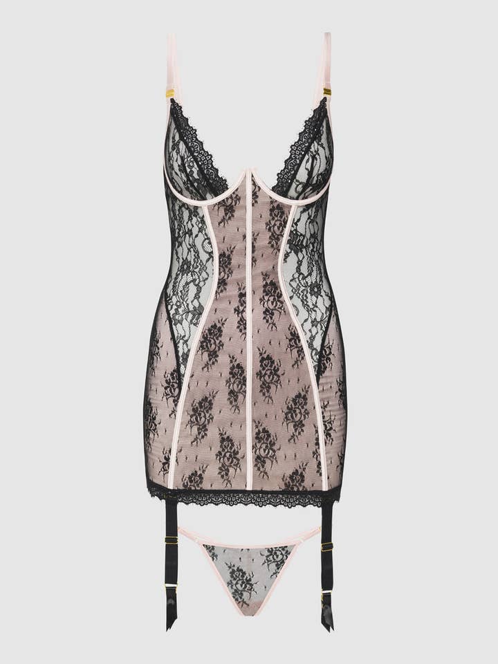 House of Desire - Wholesale Lingerie Set - Women's - JOCELYN LACE & SATIN CHEMISE & G-STRING SET8