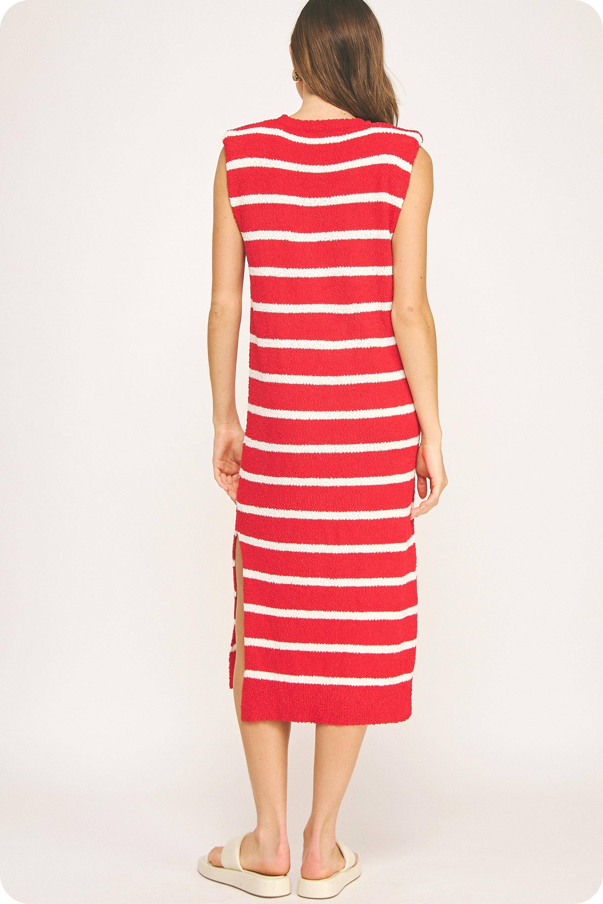 Strut & Bolt - Wholesale Dress - Women's - Shoulder Pad Sleeveless Textured Striped Knit Dress14