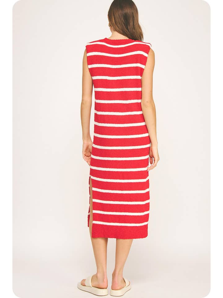Strut & Bolt - Wholesale Dress - Women's - Shoulder Pad Sleeveless Textured Striped Knit Dress14