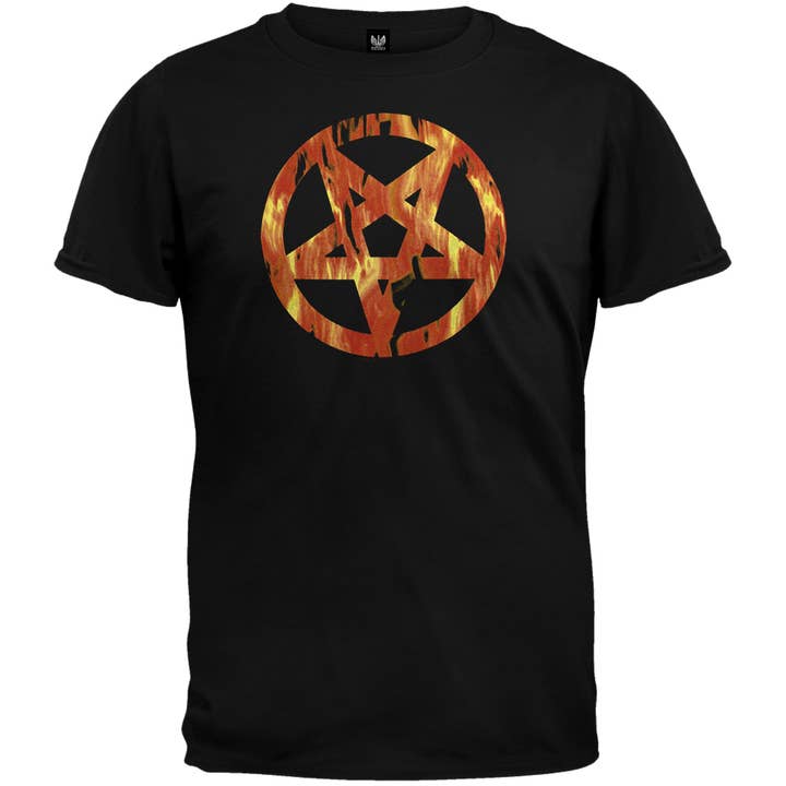 Hellbound - T-shirt Masculina Pentagrama Flamejante por atacado de Official Store