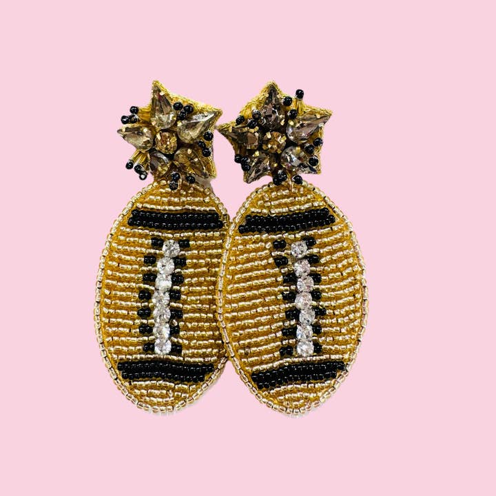 Camel Threads - Wholesale Dangle Earrings - Black & Gold Football (Mix & Match Any 10 or More Pair)0