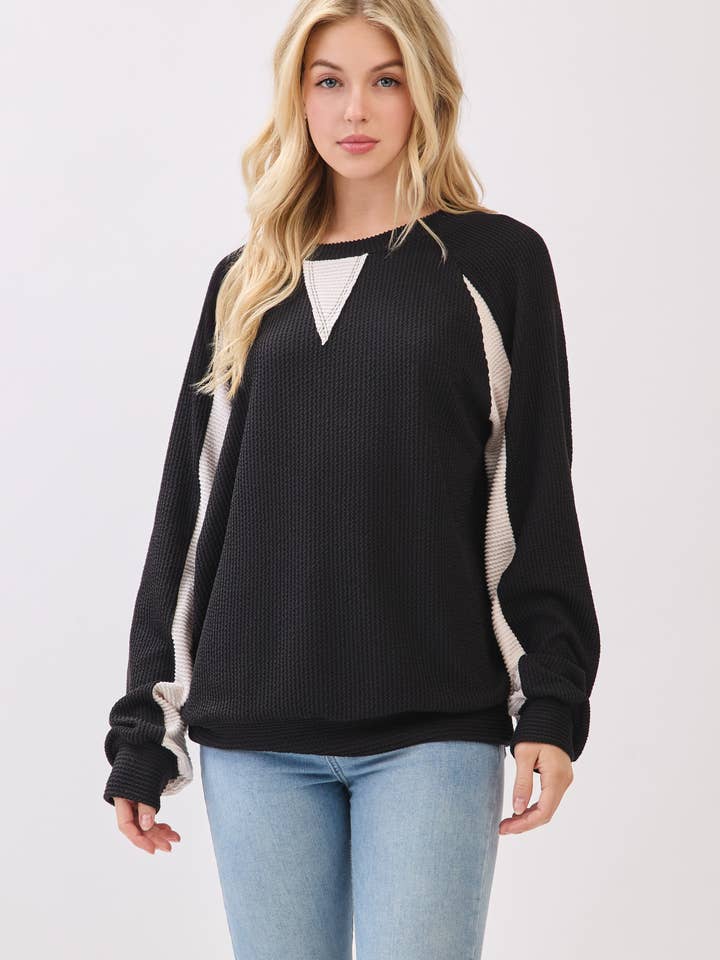 TL2053 Rib Knit Color Block Pullover for wholesale by BOMBOM