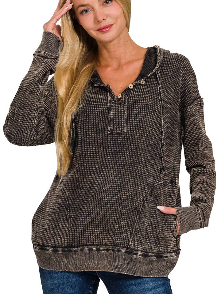 .._ SI-25434 WASHED BABY WAFFLE 3 BUTTON TOP for wholesale by 42POPS