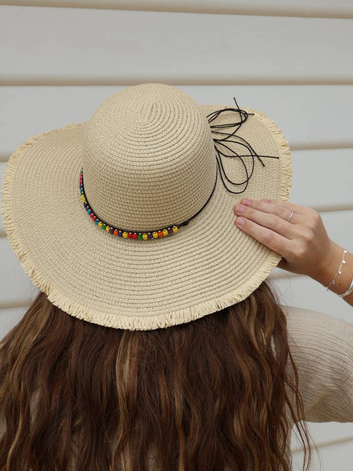 Floppy Beaded Sun Hat - Cancun - Sand for wholesale by Nakoa The Label