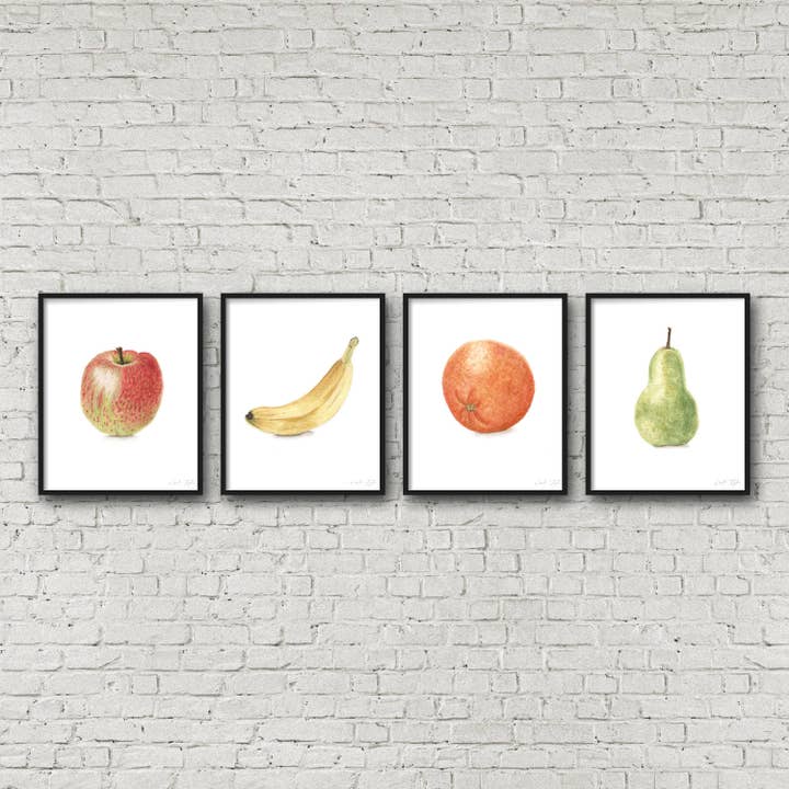 Pittura ad acquerello della banana, arte della frutta della cucina, pittura della frutta, arte alimentare realistica, frutta dell'acquer per la vendita all'ingrosso da parte di Emilie Taylor