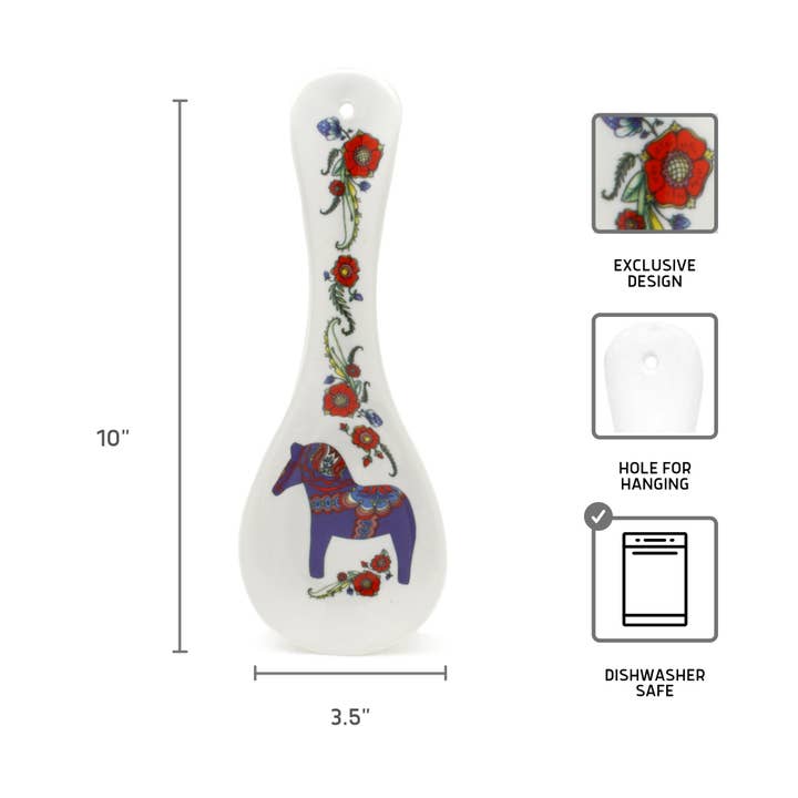 European Heritage Gifts - Wholesale Spoon Rest - Swedish Blue Dalarna Horse Ceramic Spoon Rest