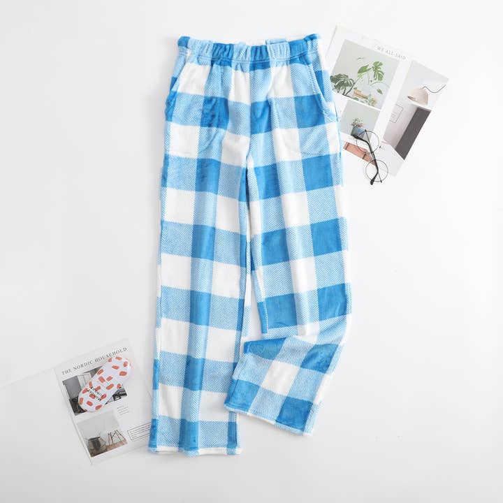 Rosa Clothing - Wholesale Pants - Women's - Winter plaid print flannel fleece lounge pants 12 colors15