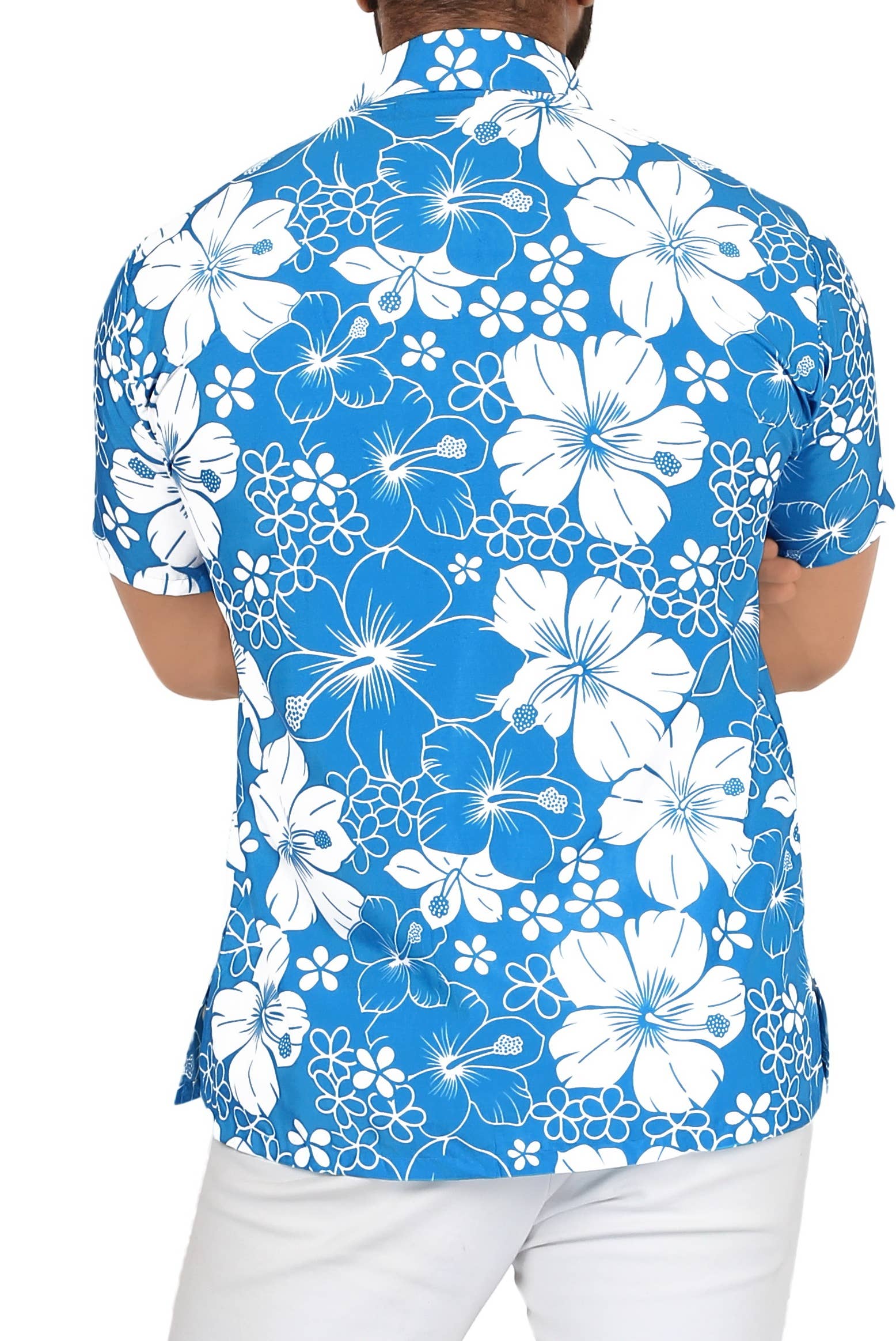 Teal Blue Hibiscus Floral Beach Hawaiian Shirt Men P00021 for wholesale on Faire8