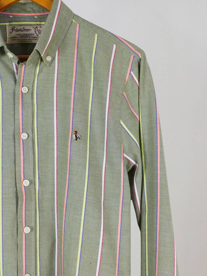 Camisa de rayas verticales multicolor kaki para venta al por mayor de Patadegayo