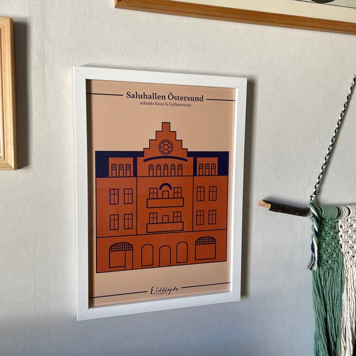 Affiche architecturale - bâtiment rouge pour la vente par Eldfängda Design