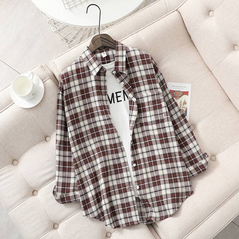 Rosa Clothing - Wholesale Button Down Shirt - Women's - Essential Basic Relaxed plaid cotton blend button-down shirt5