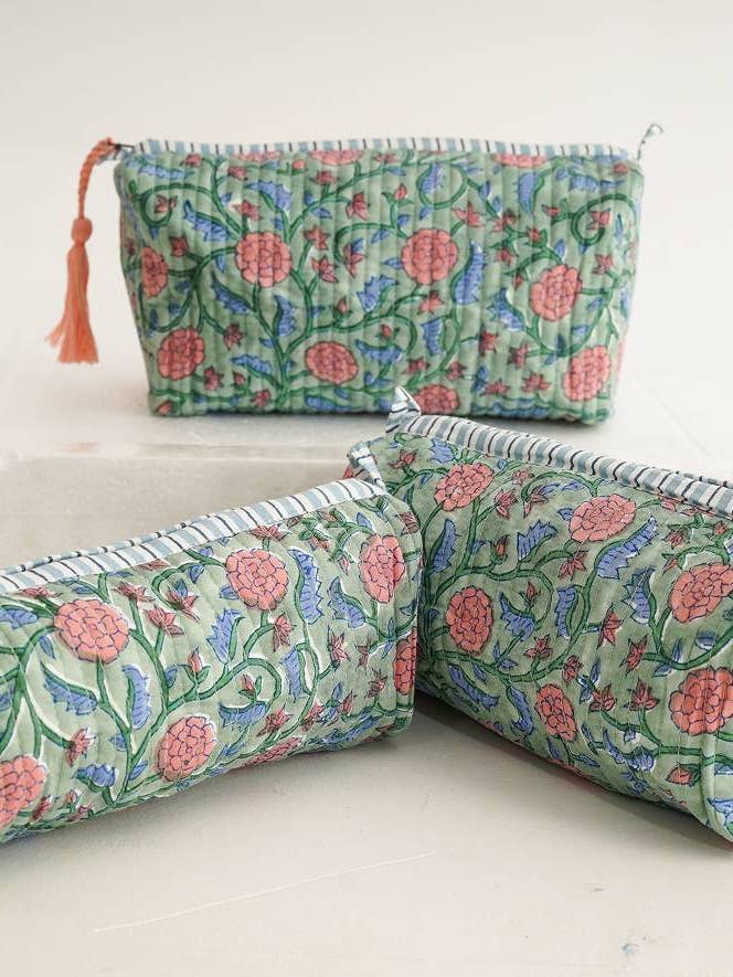 Block Print Quilted Makeup Bag (set of 3) for wholesale by RIHLA