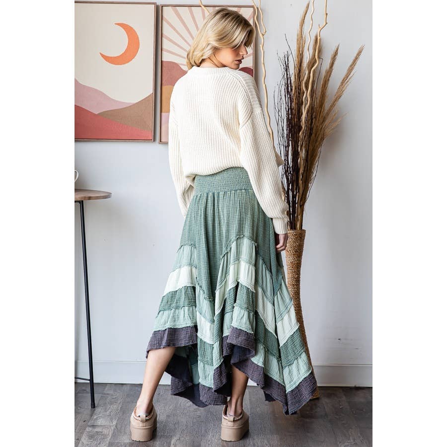 Oli&Hali – wholesale Skirt – Women’s – WASHED TIERED SMOCKED WAIST FLARE HEM SKIRT4