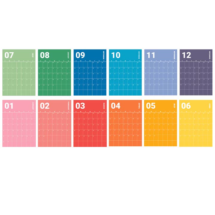 Agenda mural arc-en-ciel Les 12 prochains mois (22 juillet - 23 juin) pour la vente par COCUS POCUS