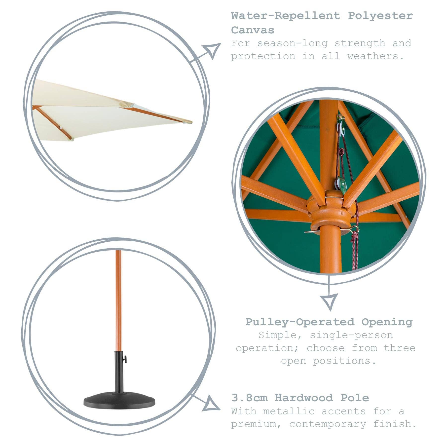 Rinkit Ltd – Engroshandel Udendørs pynt/dekoration – Harbour Housewares Have Parasol - Træramme - Sten1