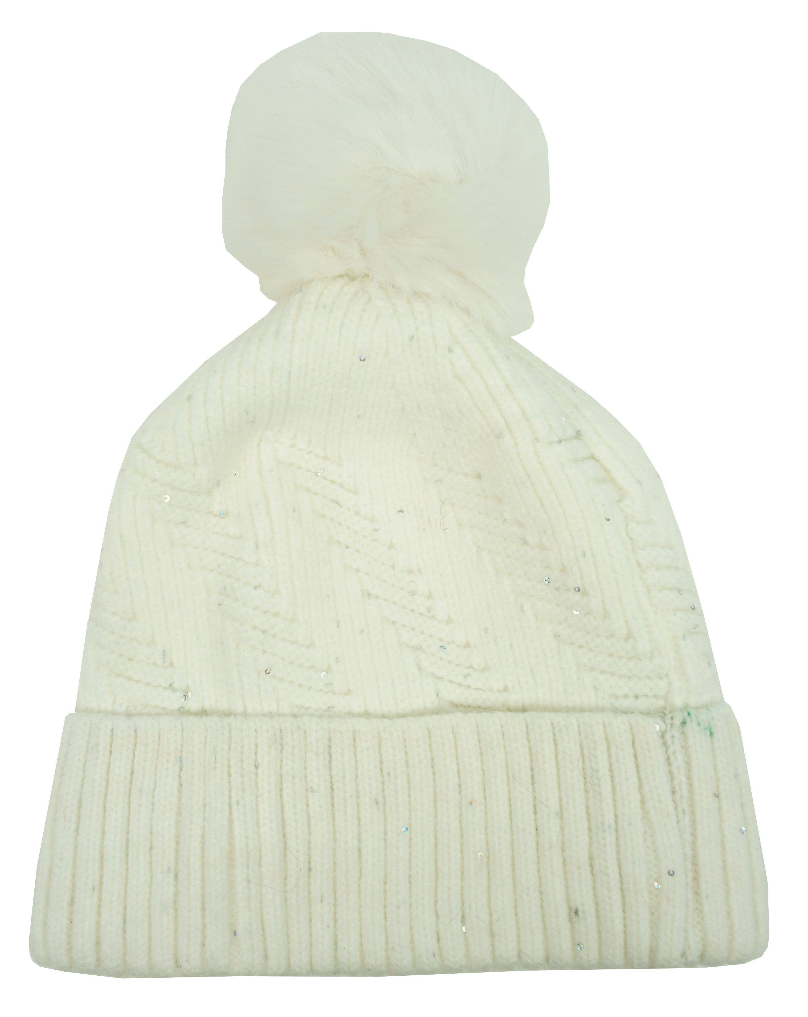 Anais - Wholesale Beanie - Women's - Plain micro sequin hat with pompom YM09250