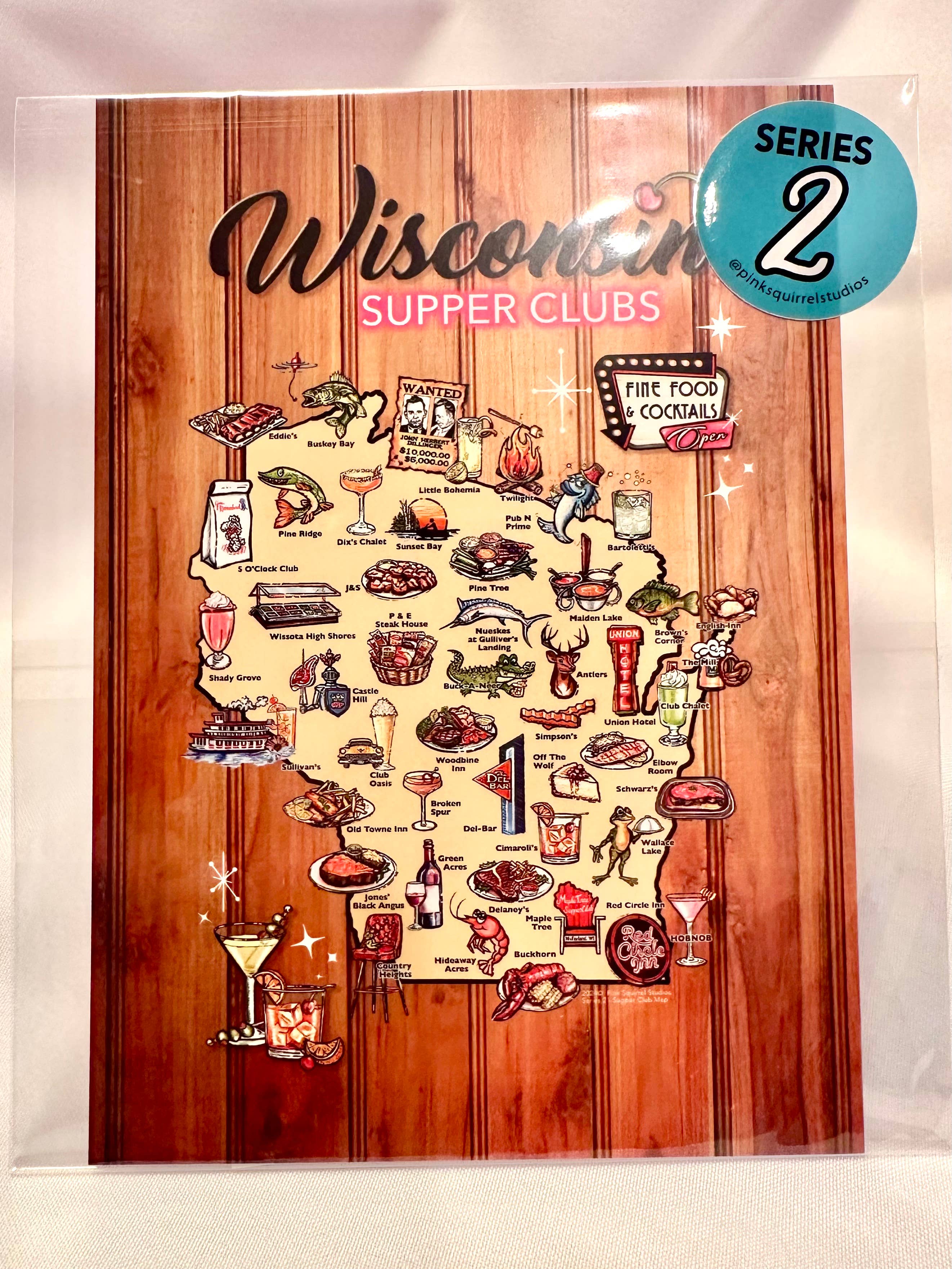 Pink Squirrel Studios – wholesale Map – Wisconsin Supper Club Map - 5X71