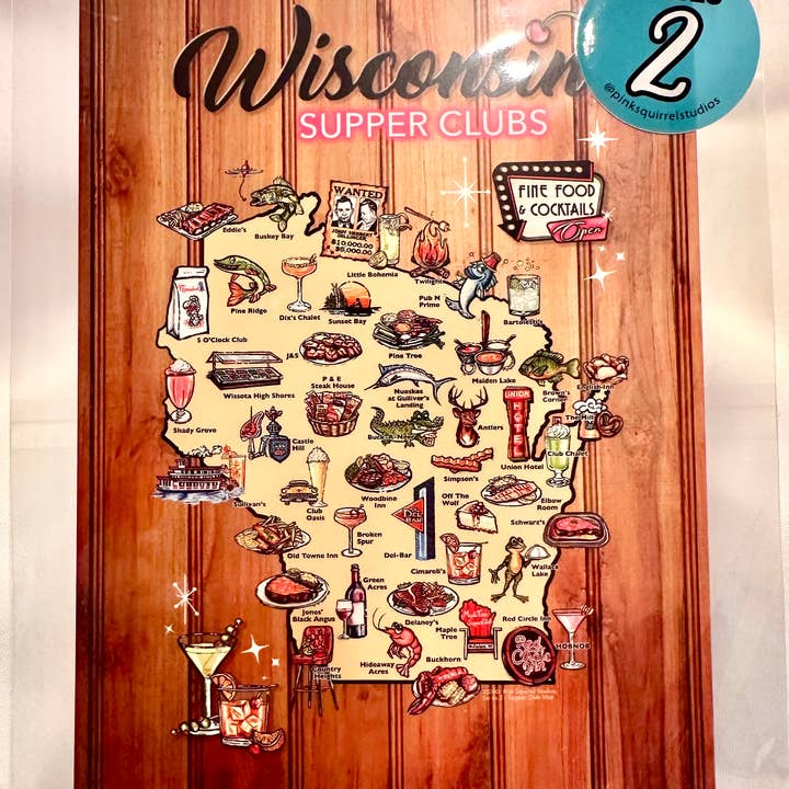 Pink Squirrel Studios – wholesale Map – Wisconsin Supper Club Map - 5X71