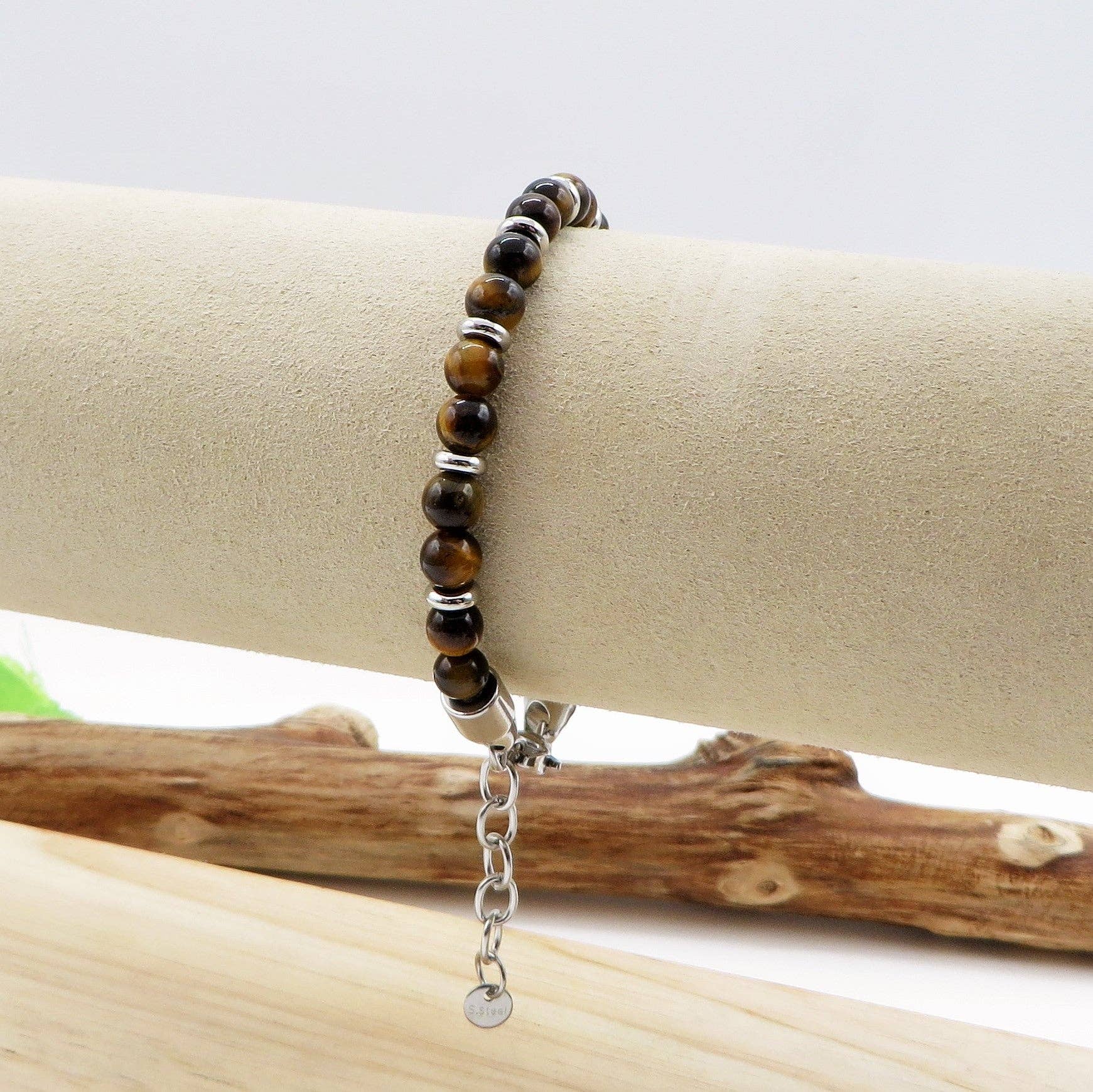 Atisha Spiritual Shop - Venta al por mayor Pulsera de cuentas - SIDDHI ~ Pulsera unisex bicolor de piedra natural dura y acero inoxidable2