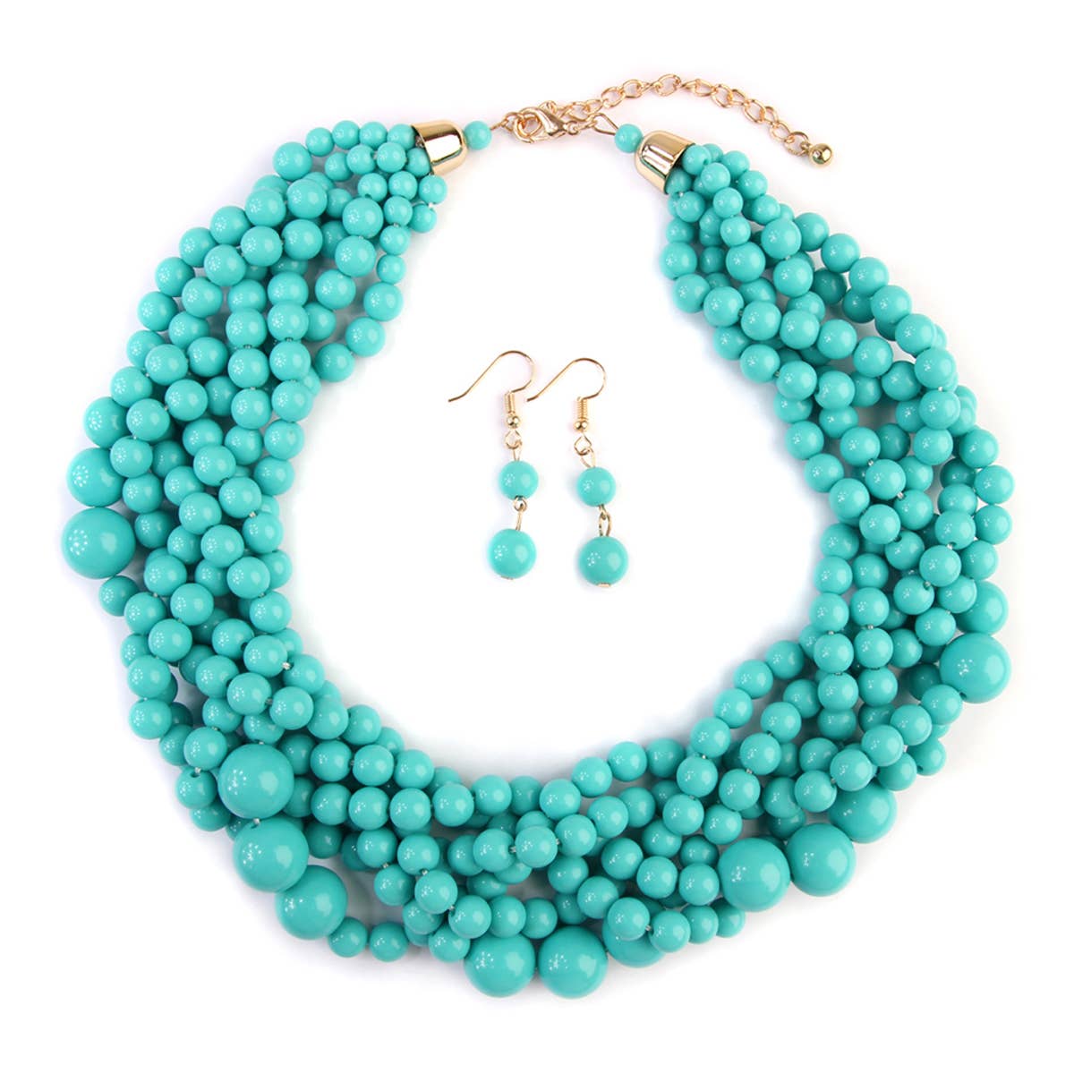 MYS Wholesale Inc - Vente Parures de bijoux - Ensemble collier ras-du-cou et boucles d'oreilles à bulles à plusieurs brins pour femmes9