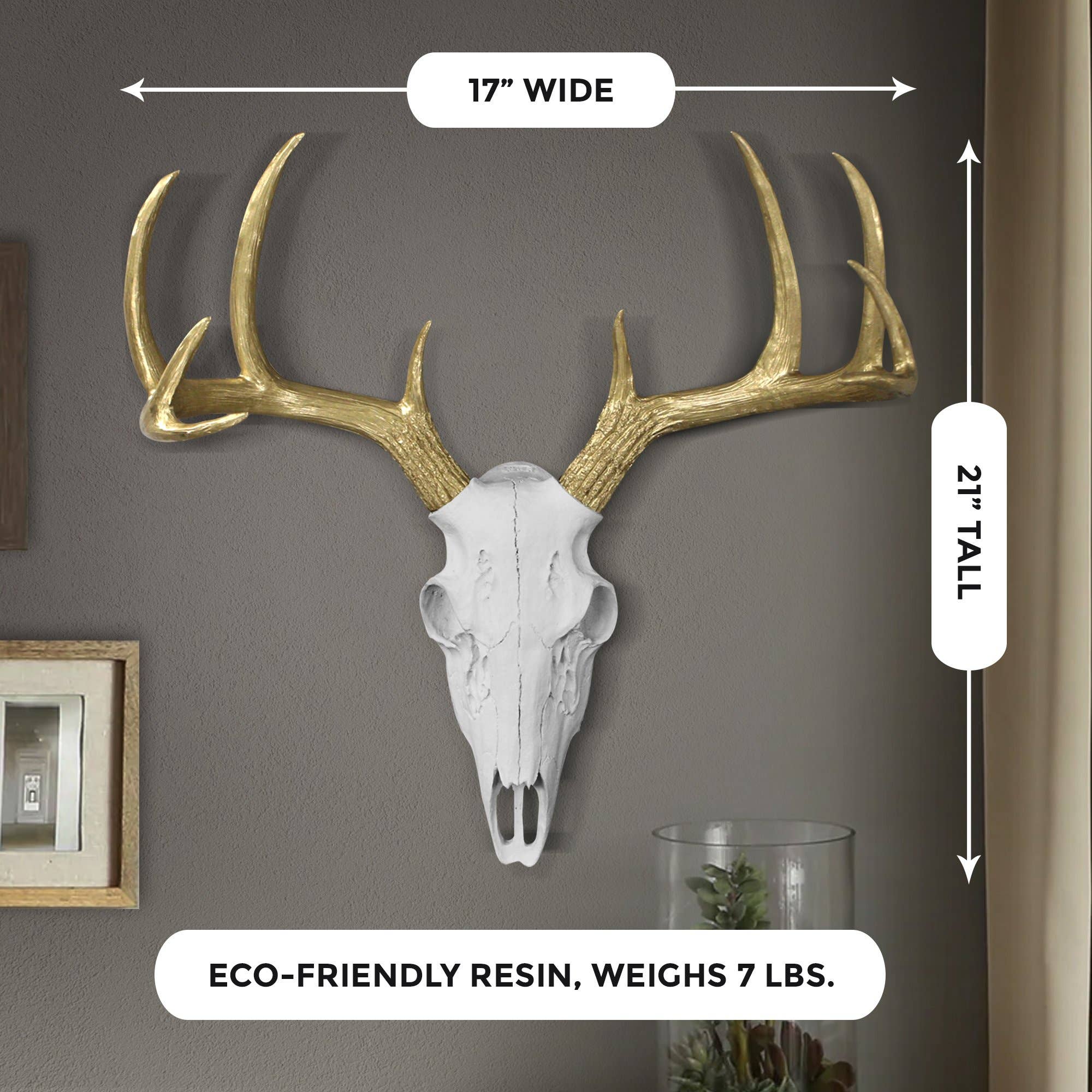 Wall Charmers - Wholesale Wall Accent - Large White + Gold Antlers Deer Head Skull Faux Taxidermy3