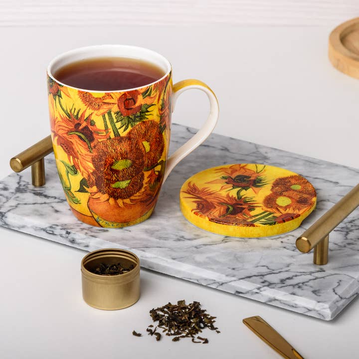 McIntosh Mugs - Wholesale Coffee Mug - Van Gogh 'Sunflowers' Tea Mug w/ Infuser & Lid