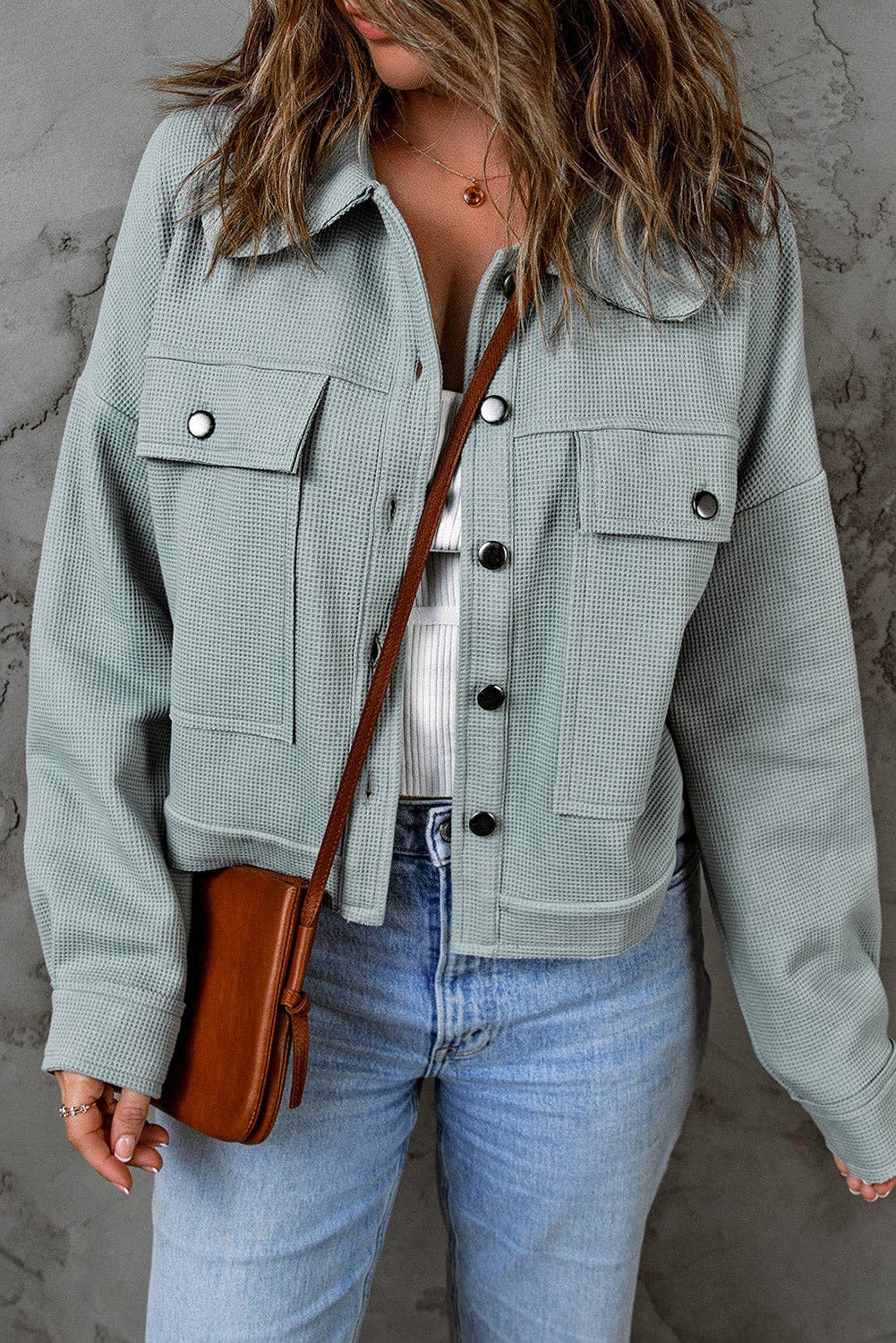 Mist Amaris Waffle Knit Buttons Cropped Jacket for wholesale on Faire3