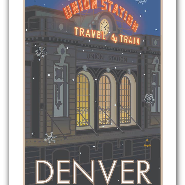 Union Station 1 (Flocons de neige), Denver, Colorado - Affiche pour la vente par Travel Posters by M&W Design Co.