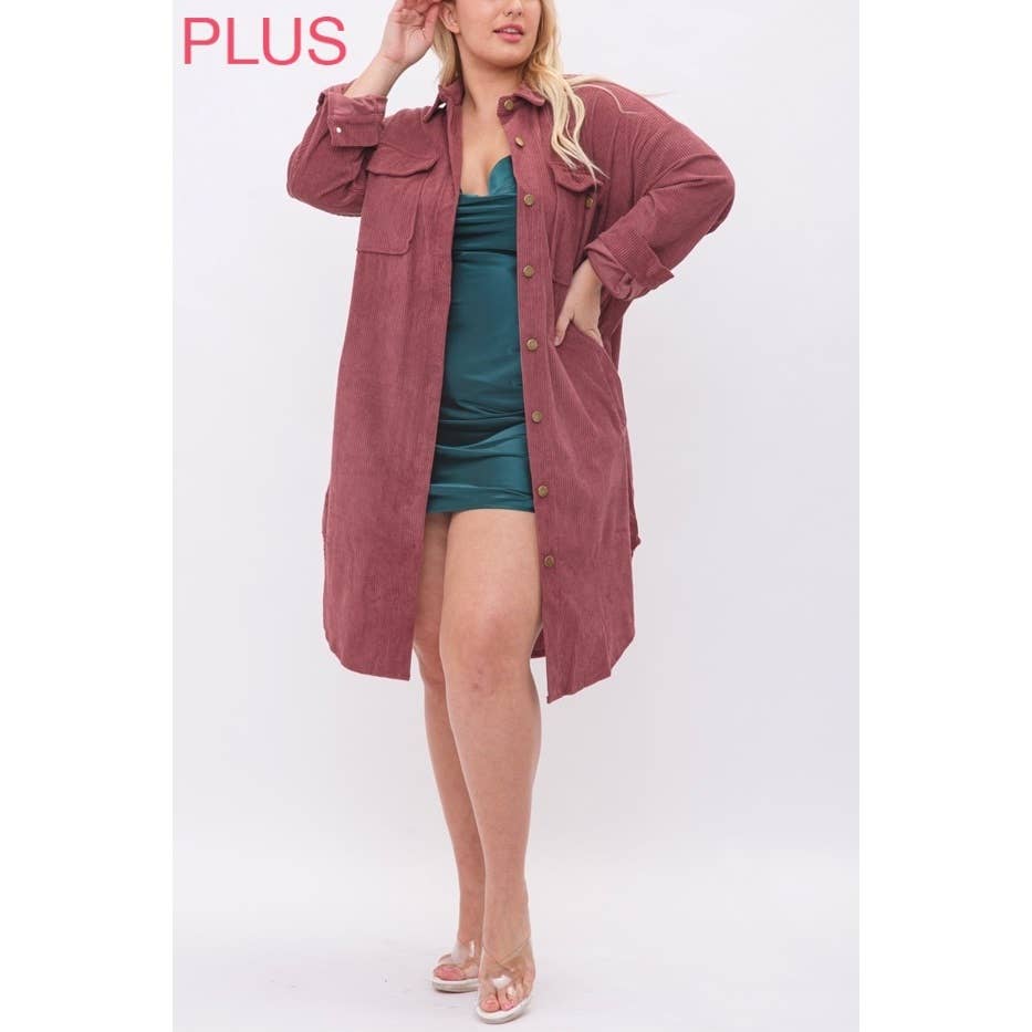Coloring You - Wholesale Shirt Jacket/Shacket - Women's - PLUS CORDUROY BUTTON UP LONG SHACKET9