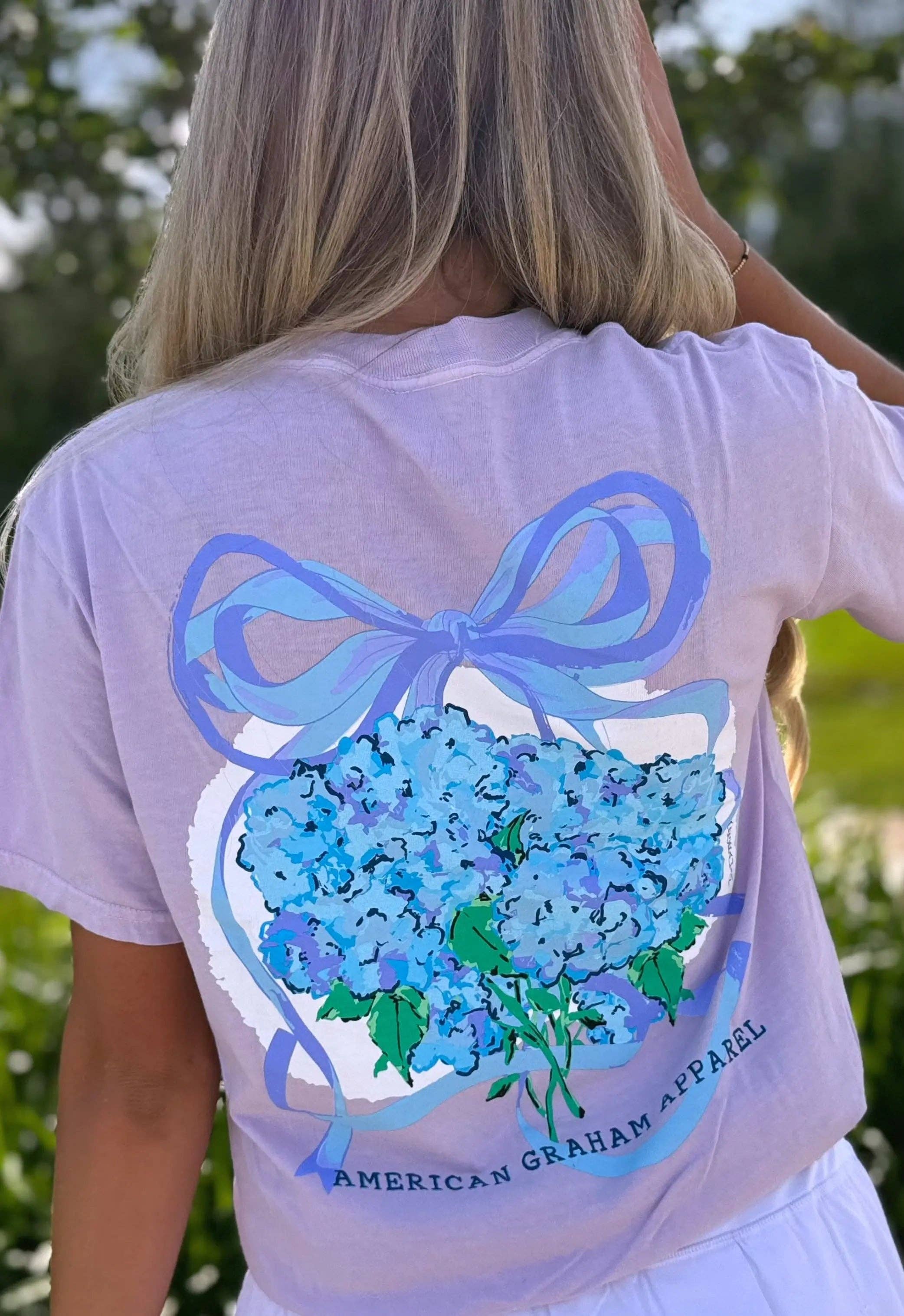 American Graham Apparel - Wholesale Screen Printed T-Shirt - Unisex - It's Giving Spring, Hydrangea Floral Graphic Tee2