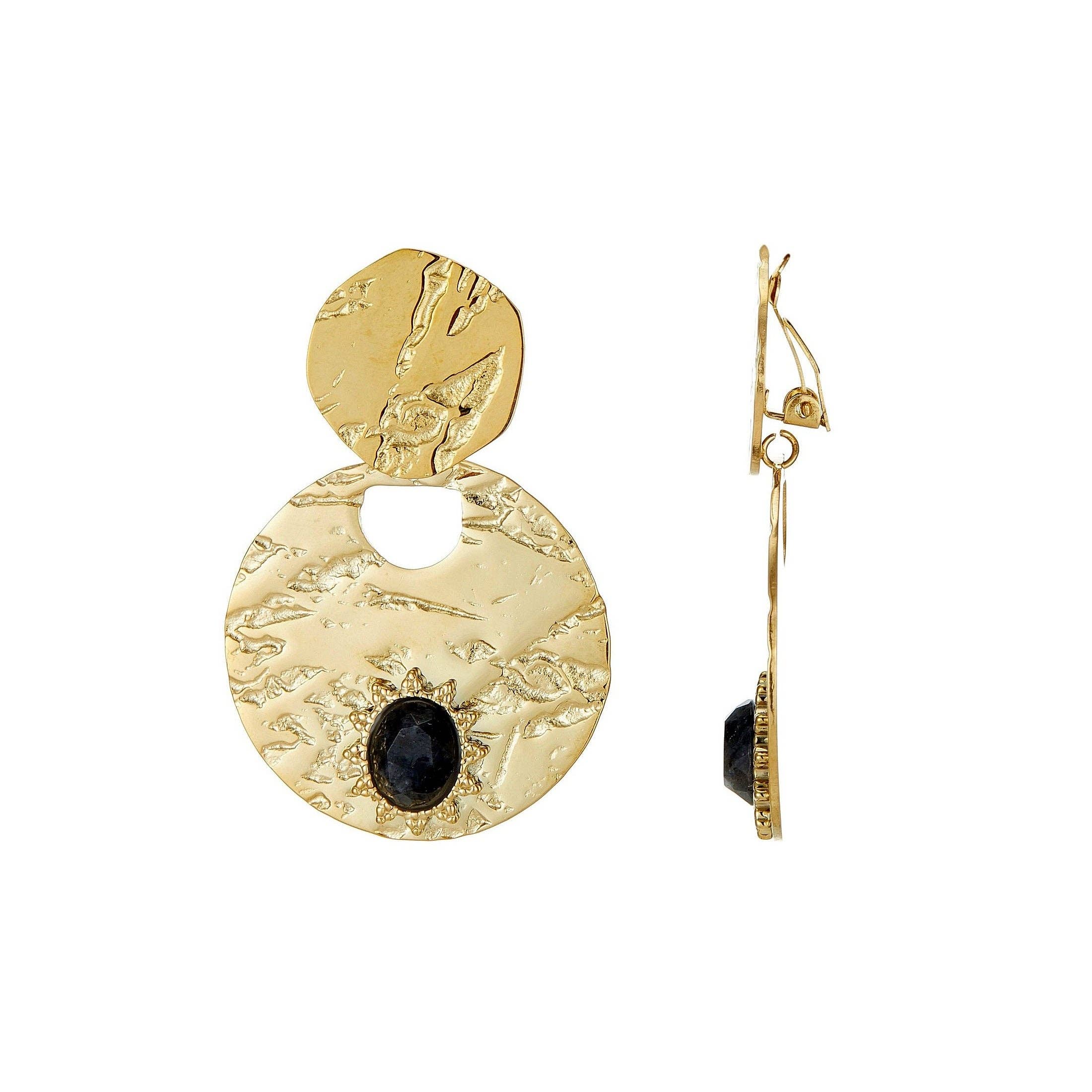 BELLE MISS – Brincos clip-on por atacado – Brinco de pressão Ustinya em aço dourado com pedra natural3