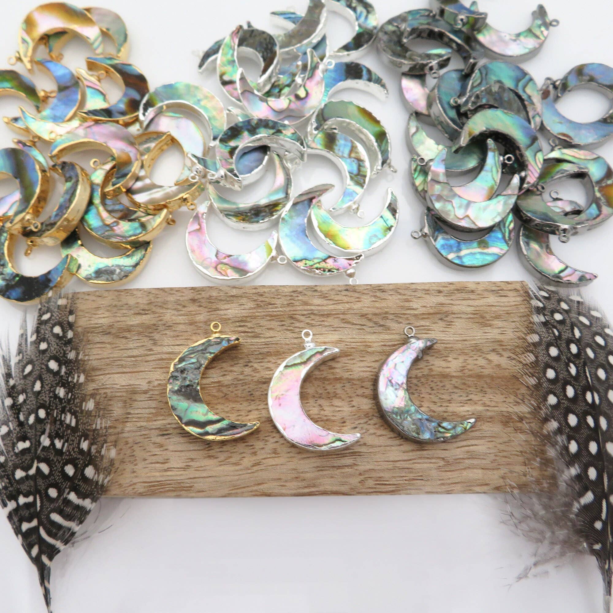 Jewelers Paradise - Wholesale Individual Charm/Pendant - Abalone Moon Crescent Pendant with Electroplated 24k Gold, Silver, or Gun Metal YOU CHOOSE Finish (S51B20)1