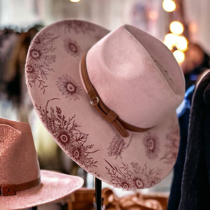 Sunflower Brim Burned Hat Western Hat Rancher for wholesale by Wild Indigo