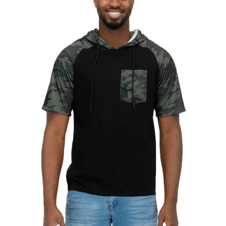 Paperdoll - Wholesale Hoodie - Men's - Mens Short Sleeve Camo Hooded Tshirt